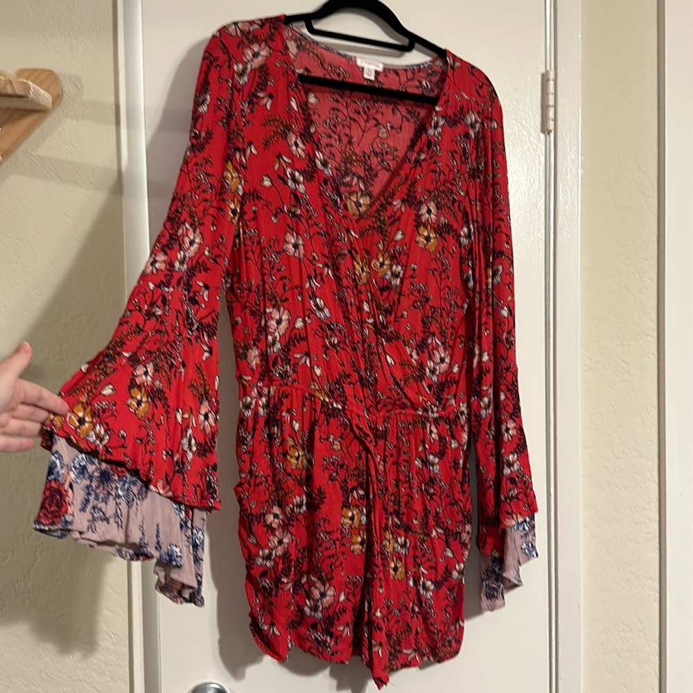 Red Floral Boho Romper